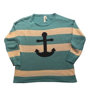 Love, Zoe Nautical Anchor Sailor Long Striped Sweater Size Large